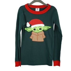 Hanna Andersson Star‎ Wars Grogu Pajama Top Kids 6 7 Green Red Christmas Festive